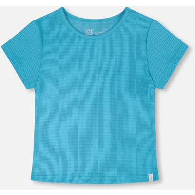 Deux Par Deux Babies'  Relaxed Straight Fit Crinkle Jersey Short Sleeve T-shirt In Blue