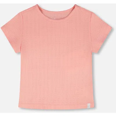 Deux Par Deux Babies'  Relaxed Straight Fit Crinkle Jersey Short Sleeve T-shirt In Pink