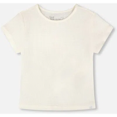 Deux Par Deux Babies'  Relaxed Straight Fit Crinkle Jersey Short Sleeve T-shirt In White
