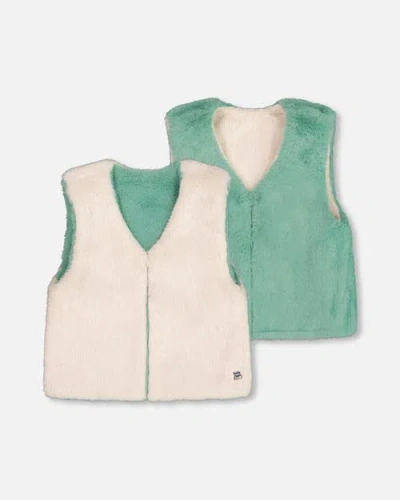Deux Par Deux Kids'  Reversible Faux Fur Vest In Green
