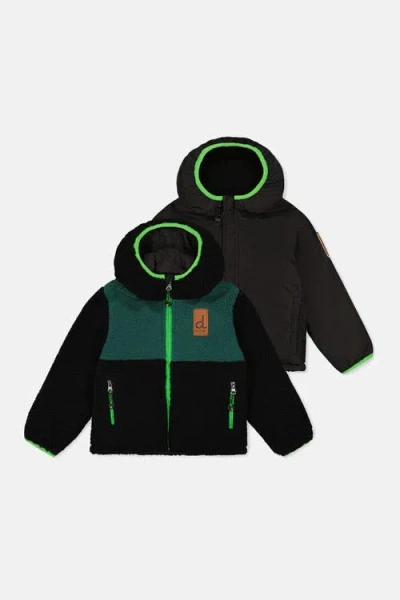 Deux Par Deux Kids'  Reversible Fleece Coated Fabric Mid-season Jacket In Black