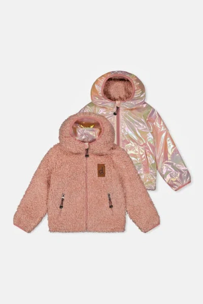 Deux Par Deux Kids'  Reversible Hooded Fleece Mid-season Jacket In Purple