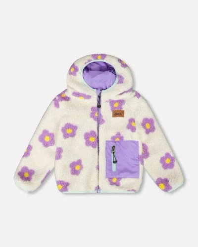 Deux Par Deux Kids'  Reversible Mid-season Jacket Flower In White