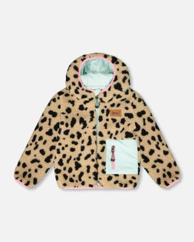 Deux Par Deux Kids'  Reversible Mid-season Jacket Leopard In Animal Print