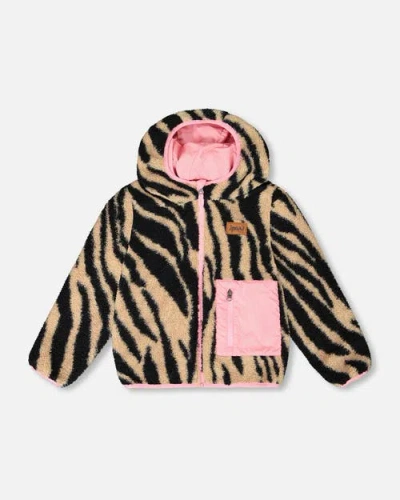 Deux Par Deux Kids'  Reversible Mid-season Jacket Zebra In Neutral