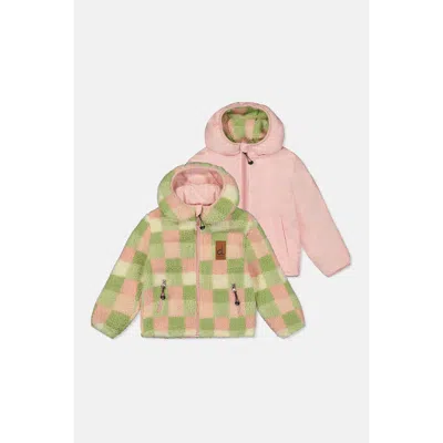 Deux Par Deux Kids'  Reversible Mid-season Fleece Full Zip Hooded Jacket In Multi