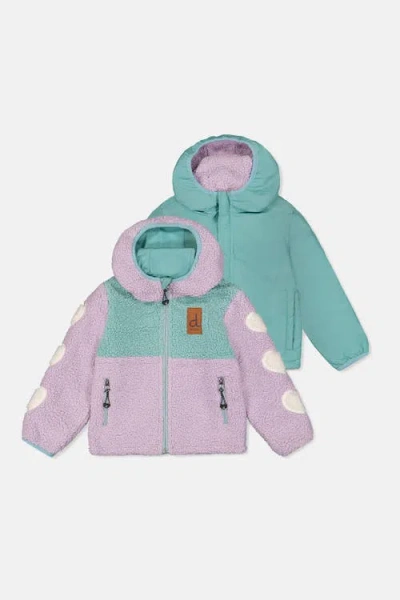 Deux Par Deux Kids'  Reversible Mid-season Fleece Heart Sleeve Hooded Jacket In Multi