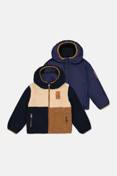 Deux Par Deux Kids'  Reversible Mid-season Fleece Hooded Full Zip Jacket In Multi