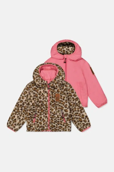 Deux Par Deux Kids'  Reversible Mid-season Fleece Hooded Jacket In Pink