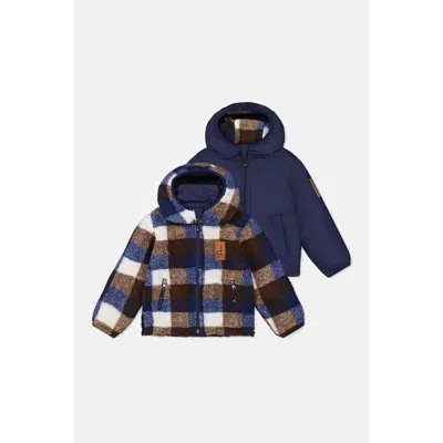 Deux Par Deux Kids'  Reversible Mid-season Fleece Technical Hooded Jacket In Multi