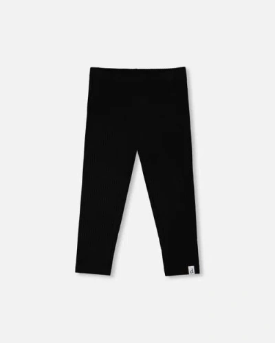 Deux Par Deux Kids'  Rib Elastic Waist Capri Leggings In Black