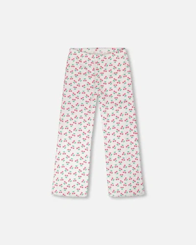 Deux Par Deux Kids'  Rib Flare Leg Cherries Leggings In Multi