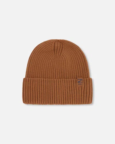 Deux Par Deux Kids' Rib Knit Beanie Hat Brown