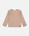 Deux Par Deux Rib Striped Top In Burgundy