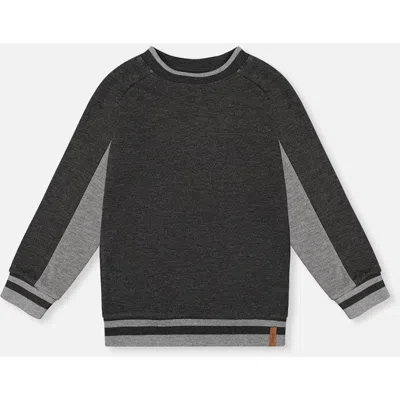Deux Par Deux Kids' Flat Back Rib Sweatshirt Grey In Gray