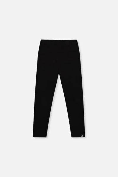 Deux Par Deux Kids'  Ribbed Elastic Waist Logo Leggings In Black