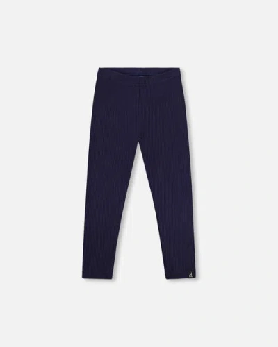 Deux Par Deux Kids'  Ribbed Leggings In Blue