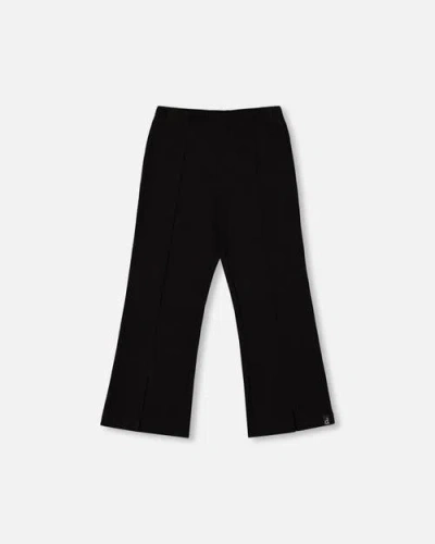 Deux Par Deux Kids'  Ribbed Leggings Bootleg With Slit In Black