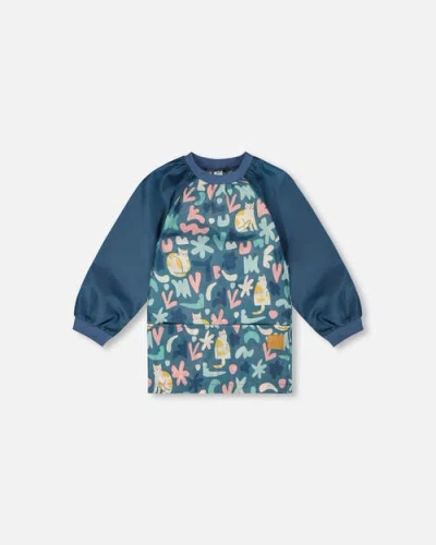 Deux Par Deux Babies'  School Apron Cat In Green
