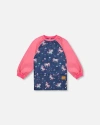Deux Par Deux School Apron Unicorn In Blue