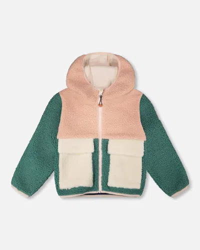 Deux Par Deux Kids' Sherpa Jacket Light Pink Colorblock In Multi