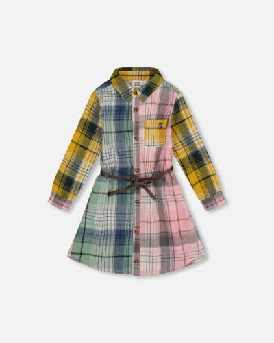 Deux Par Deux Kids'  Shirt Dress With Belt In Multi
