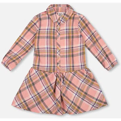 Deux Par Deux Babies'  Shirt Plaid Dress With Frill In Pink