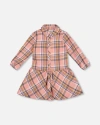 Deux Par Deux Shirt Plaid Dress With Frill In Pink