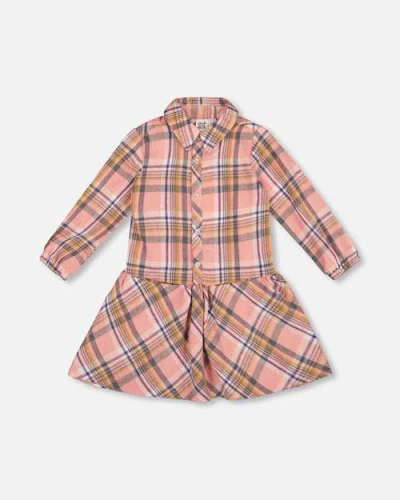 Deux Par Deux Kids'  Shirt Plaid Dress With Frill In Pink