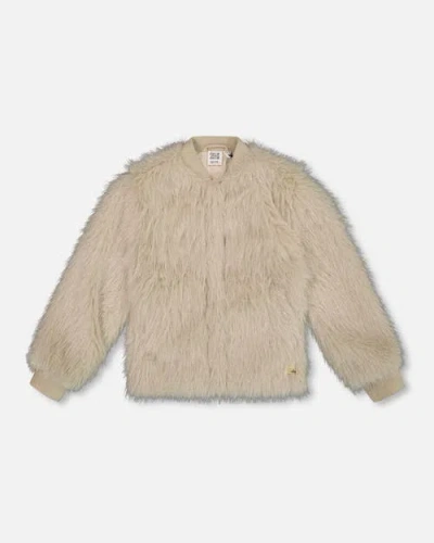 Deux Par Deux Kids'  Short Faux Fur Coat In Brown
