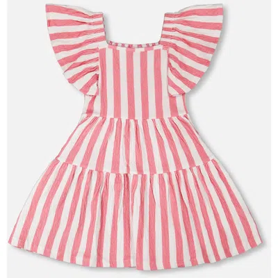 Deux Par Deux Kids'  Short Sleeve Crinkle Jersey Stripes Dress In Multi