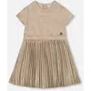 Deux Par Deux Kids'  Short Sleeve Dress With Pleated Skirt In Gray