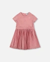 Deux Par Deux Kids'  Short Sleeve Dress With Pleated Skirt In Pink
