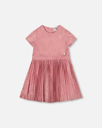 Deux Par Deux Kids'  Short Sleeve Dress With Pleated Skirt In Pink