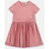 Deux Par Deux Short Sleeve Dress With Pleated Skirt In Pink