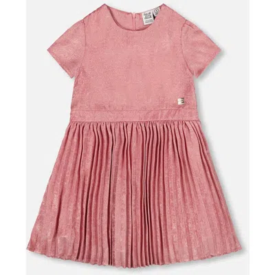 Deux Par Deux Kids'  Short Sleeve Dress With Pleated Skirt In Pink