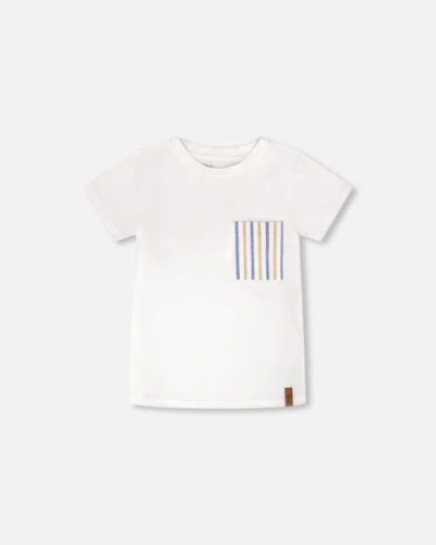 Deux Par Deux Kids'  Short Sleeve Jersey T-shirt With Chest Pocket In White