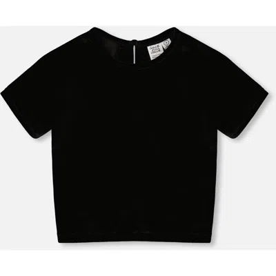 Deux Par Deux Kids'  Short Sleeve Stretch Velour Top In Black