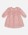 Deux Par Deux Girl's Long Sleeve Velvet Dress With Frills Light Pink In Silver Pink