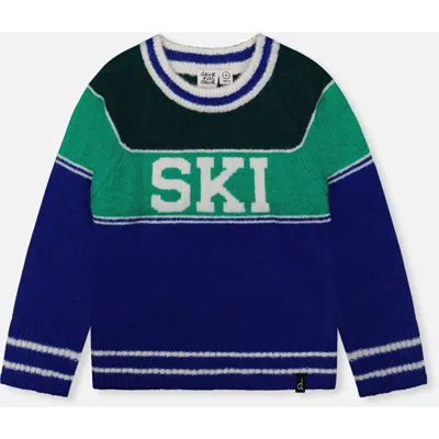 Deux Par Deux Kids' Sweater With Ski Jacquard Dark Blue And Dark Green
