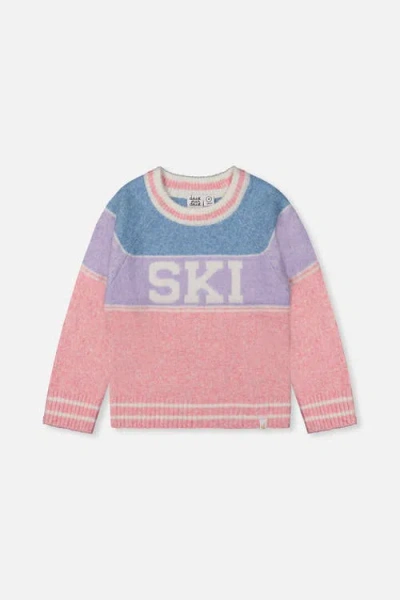 Deux Par Deux Kids' Sweater With Ski Jacquard Light Blue And Light Pink In Brown