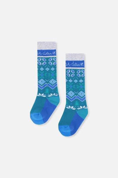 Deux Par Deux Kids' Ski Socks Dark Turquoise In Blue