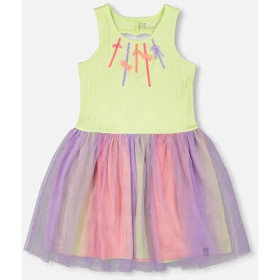 Deux Par Deux Kids'  Sleeveless Bi-material Dress In Multi