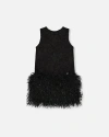 Deux Par Deux Kids'  Sleeveless Bi-material Lurex Dress With Feathers In Black
