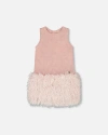 Deux Par Deux Sleeveless Bi-material Lurex Dress With Feathers In Brown