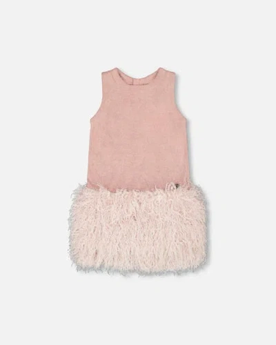DEUX PAR DEUX DEUX PAR DEUX SLEEVELESS BI-MATERIAL LUREX DRESS WITH FEATHERS