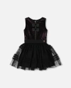 Deux Par Deux Sleeveless Bi-material Velour And Mesh Dress In Black