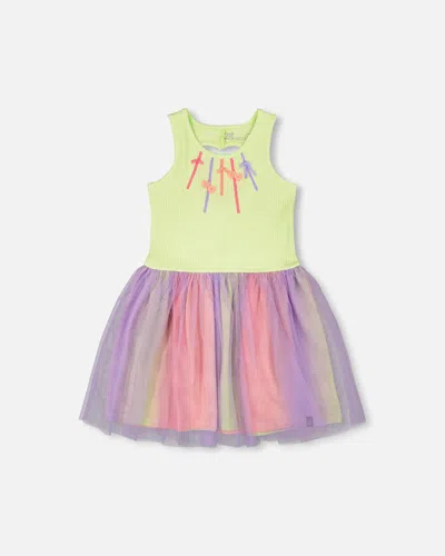 Deux Par Deux Kids'  Sleeveless Bi-material Dress In Multi
