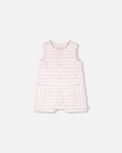 Deux Par Deux Babies'  Sleeveless Cotton Striped Romper In Pink