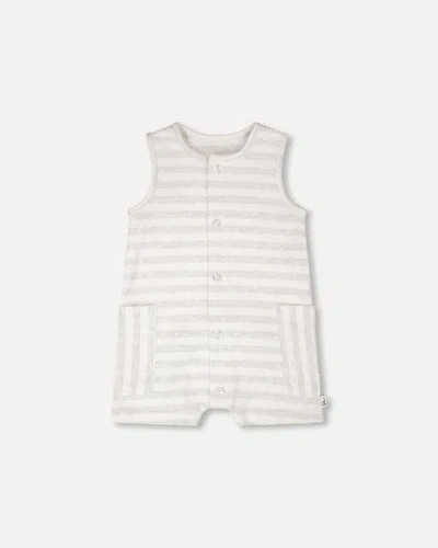 Deux Par Deux Babies'  Sleeveless Cotton Striped Romper In White